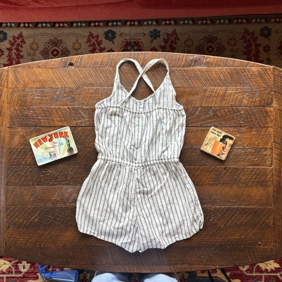 Old Navy Other - Old Navy White and grayish blue Striped Romper with Crossed Straps